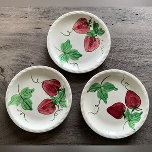 Vintage Blue Ridge Southern Pottery Hand-Painted Strawberry 3 Dessert Plates